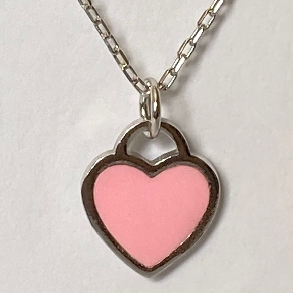 925 Silver pink enamel heart love necklace